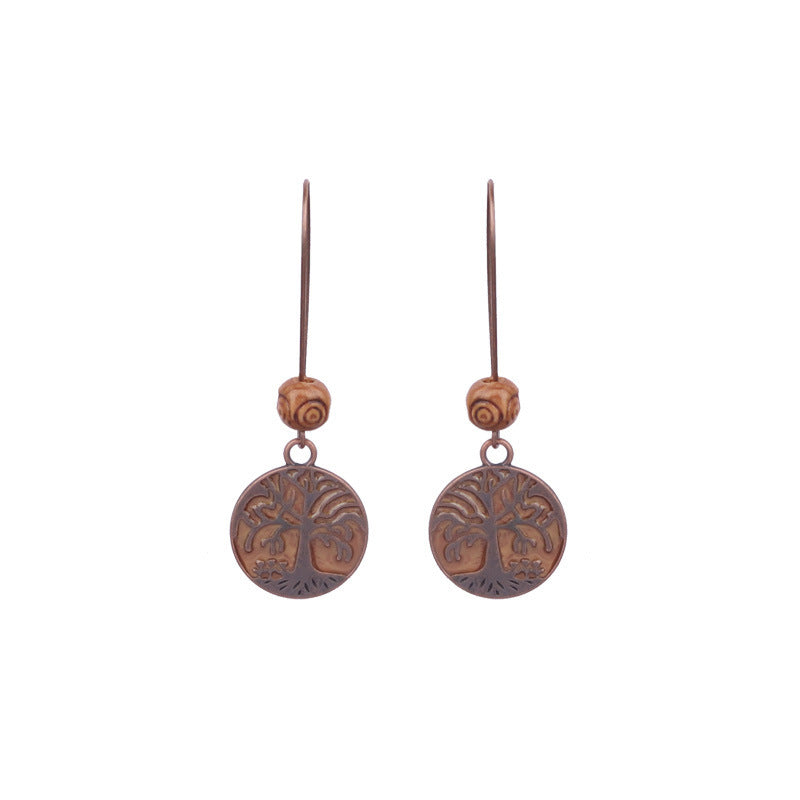 Wholesale Vintage Geometric Round Wooden Beads Tassel Earrings
